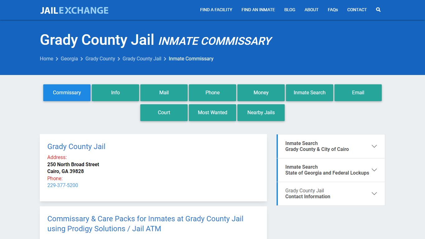Inmate Commissary, Care Packs - Grady County Jail, GA